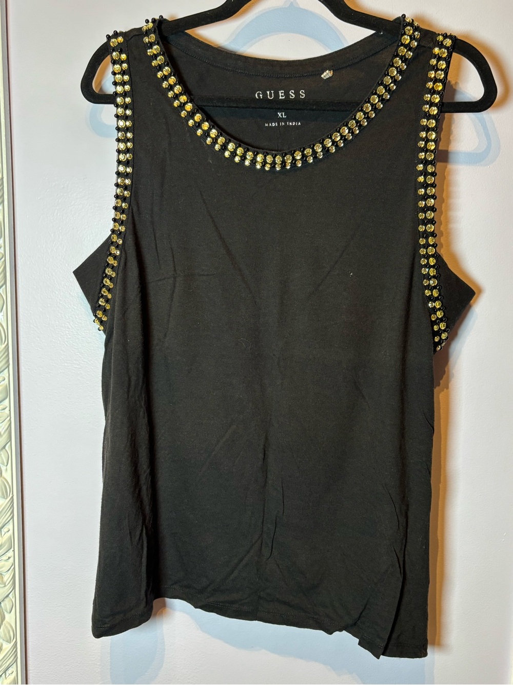 GUESS Black Sleeveless Studded Gem Tank Top XL